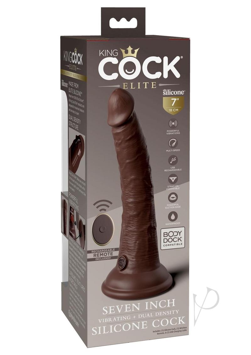 King Cock Elite Dual Density Vibrating Rechargeable Silicone with Remote Control Dildo 7in (ONLINE ONLY)