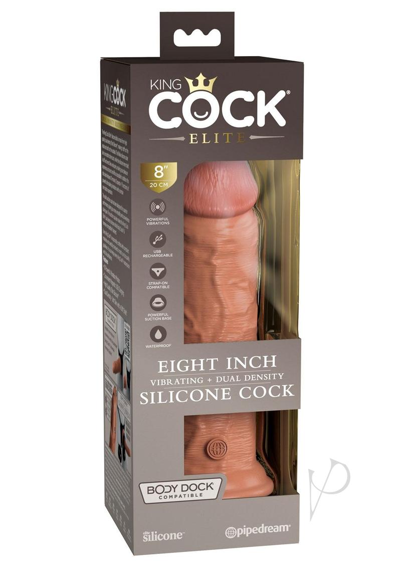 King Cock Elite Dual Density Vibrating Rechargeable Silicone Dildo with Remote Control Dildo 8in (ONLINE ONLY)