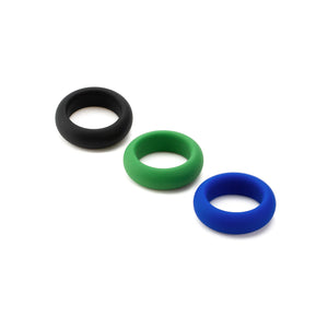 Open image in slideshow, Silicone Cock Ring Trio- All 3 Stretch Levels
